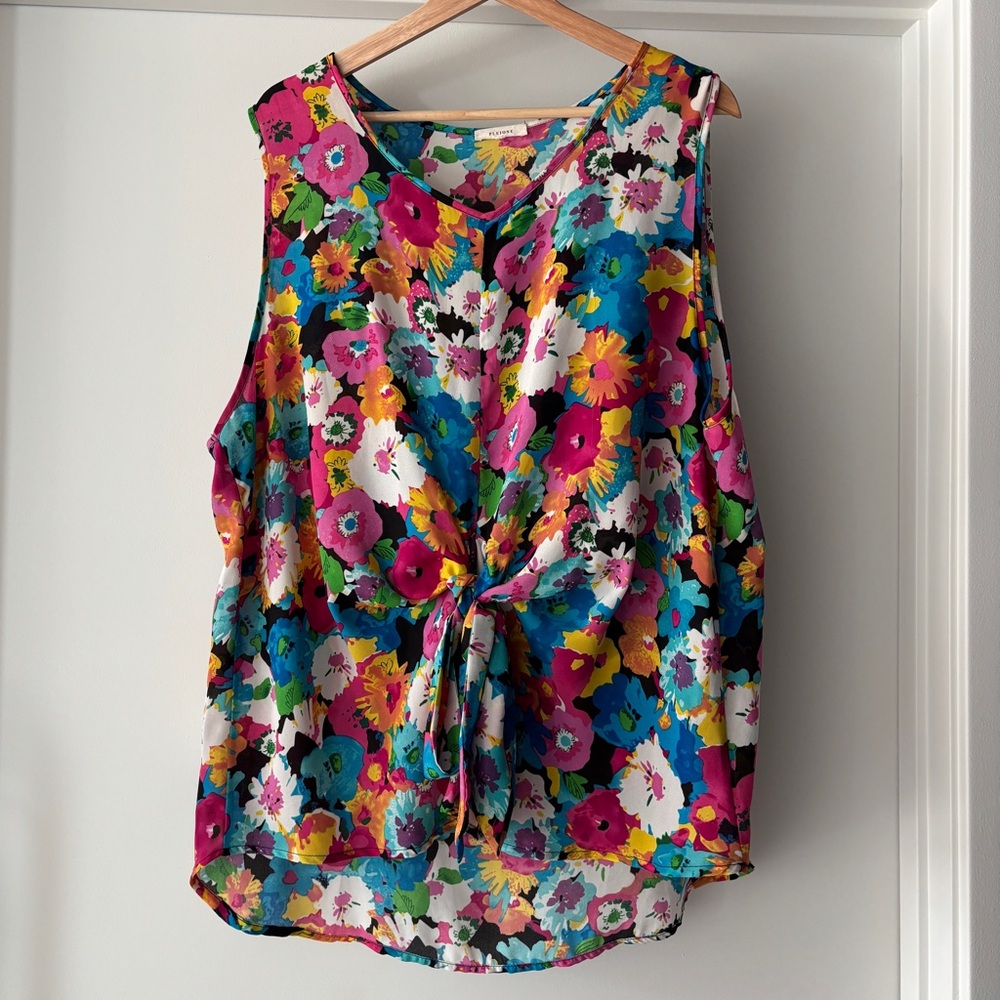 Pleione Colorful Floral Print Blouse